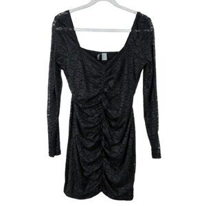 Divided Black FLoral Lace Mini Dress Ruched Front Whimsygoth Large